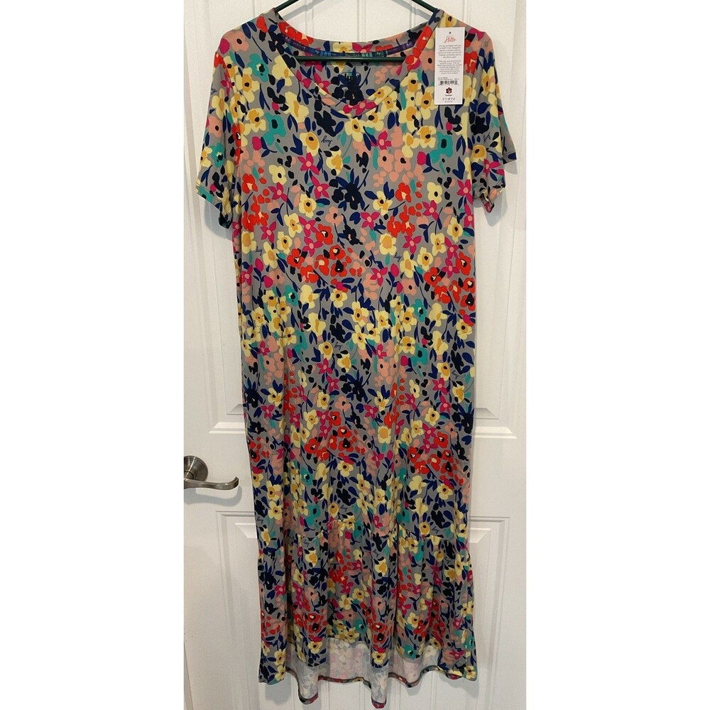 NWT Lug Lounge Hi-low Swing Short Sleeve Maxi Dress Wildflower Multi Small